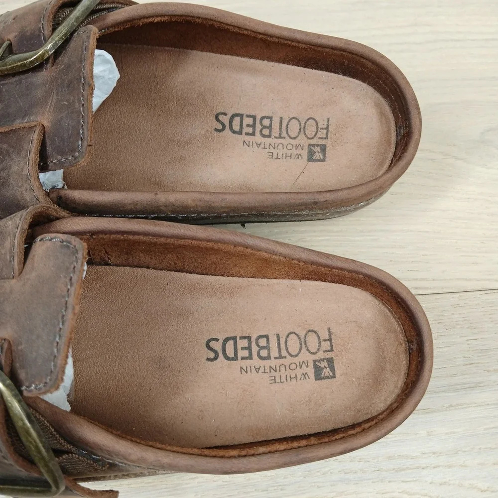 White Mountain Footbeds Mules Women's 8 Brown Leather Buckle Comfort Clogs - Picture 9 of 11